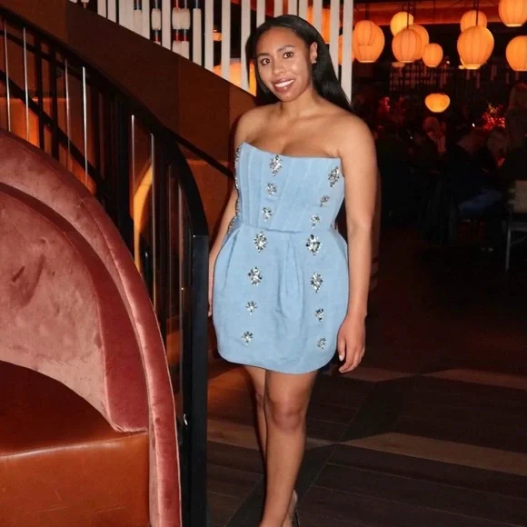 denim diamond dress Hazel Embellished Denim Dress Retrofete